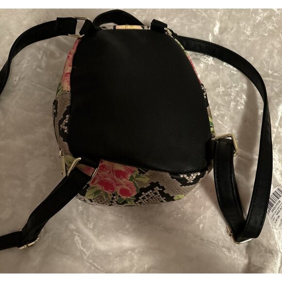 Betsey Johnson Black Dog Floral Snake Skin Print Mini Adjustable Backpack - Picture 4 of 6